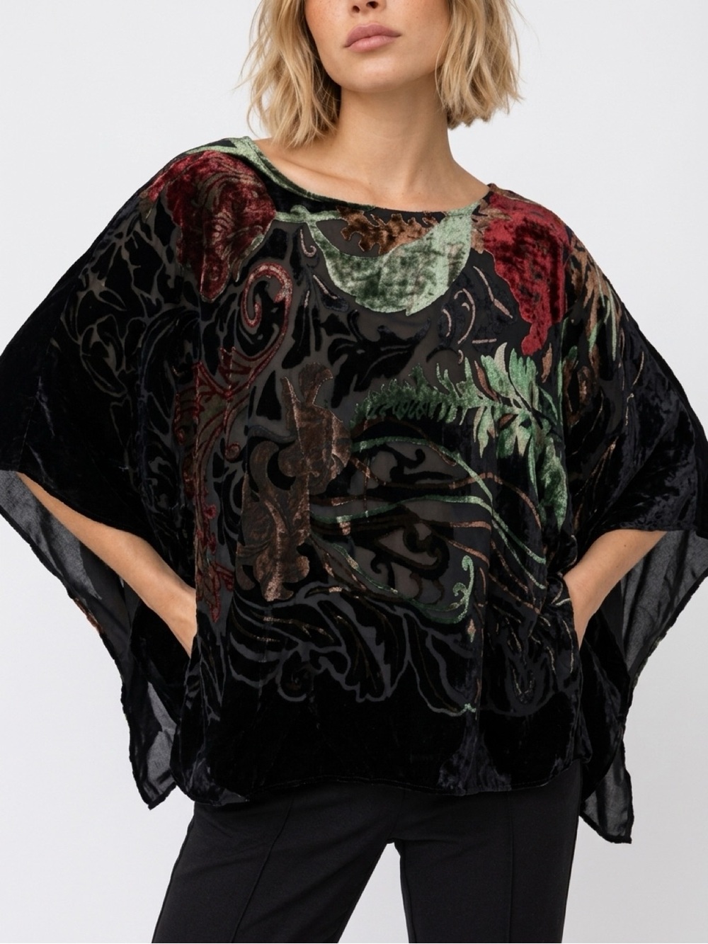 John Mark velvet burnout poncho/shawl black